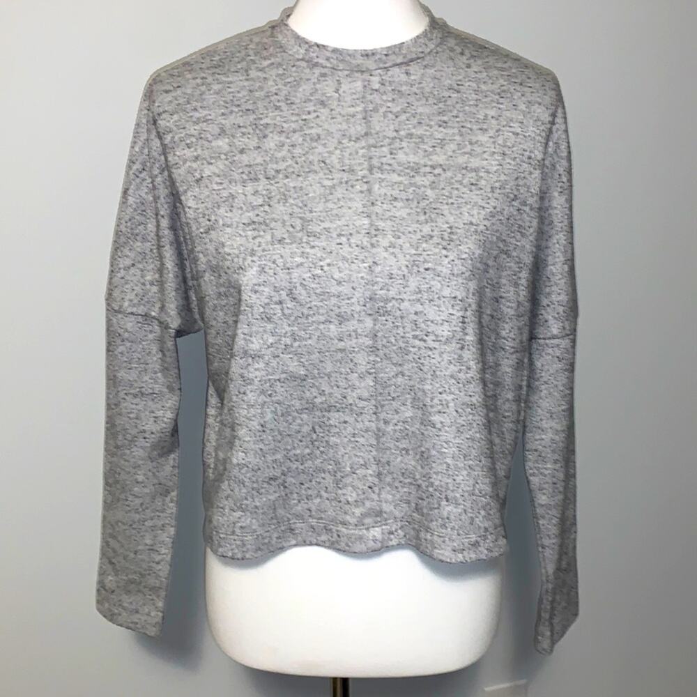 Vineyard Vines Cropped Crew Neck Long Sleeve Gray Knit Marled Top Sz XS